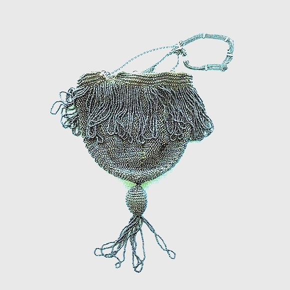 Vintage 30's beaded crochet chain drawstring wristlet bag with tassel - Picture 1 of 8